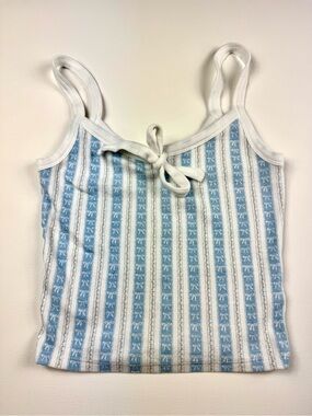 PACSUN Blue White Striped Bow Floral Tie Front Cropped Cami Tank Top Women's S